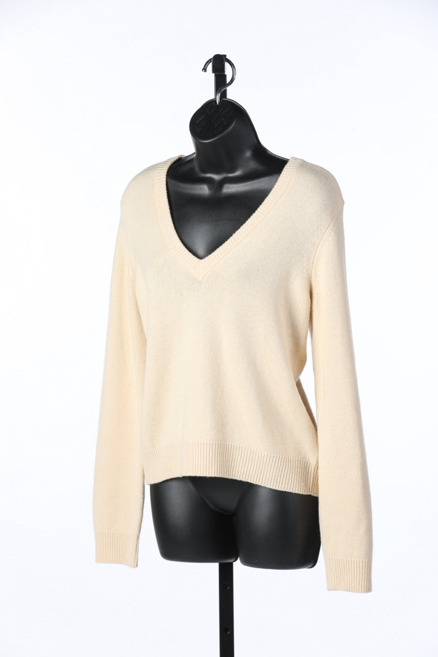 Celine Beige Cashmere Long Sleeve V-Neck Sweater