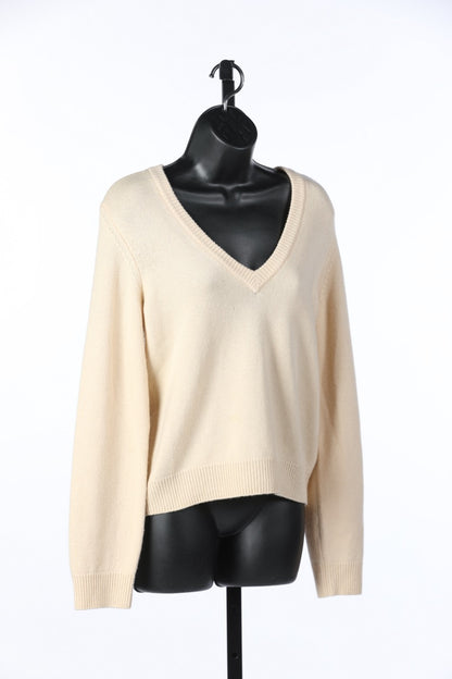 Celine Beige Cashmere Long Sleeve V-Neck Sweater
