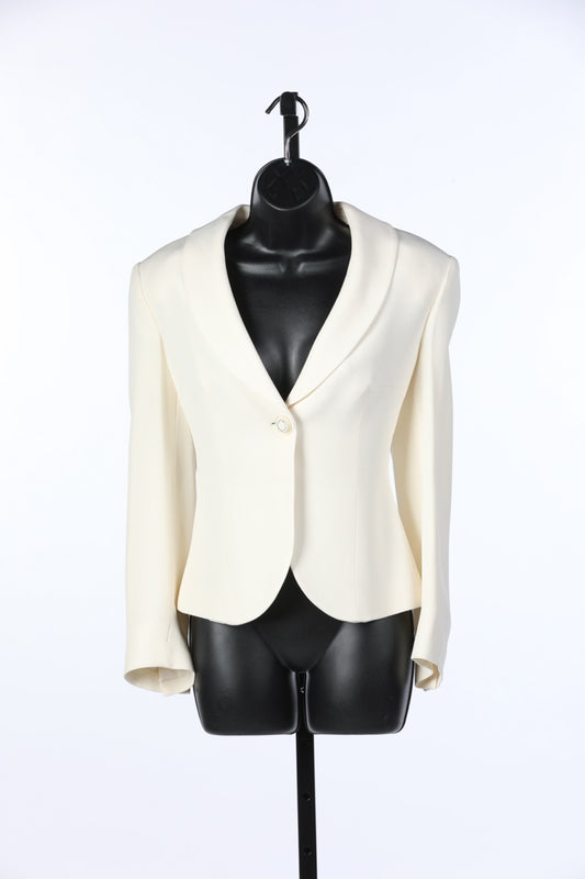 Armani Collezioni Cream Silk Pearl & Rhinestone Single Button Blazer