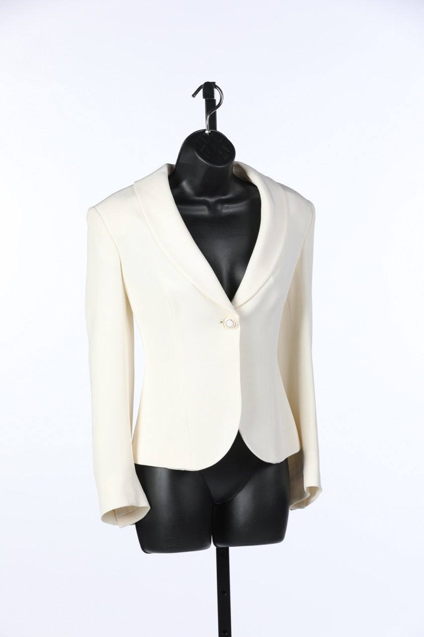 Armani Collezioni Cream Silk Pearl & Rhinestone Single Button Blazer