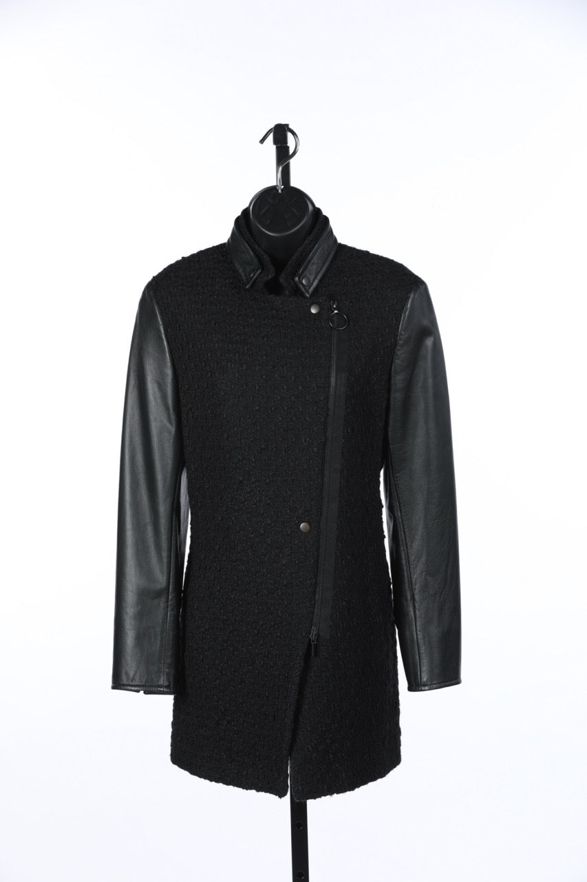 Akris Black Leather Asymmetrical Button & Zip Closure Jacket NWT