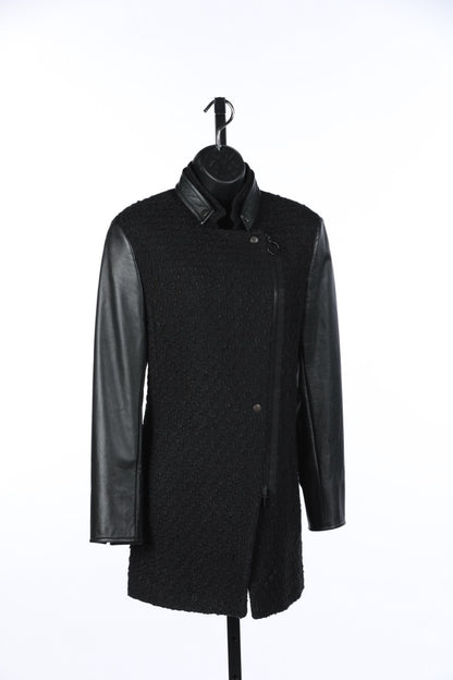 Akris Black Leather Asymmetrical Button & Zip Closure Jacket NWT