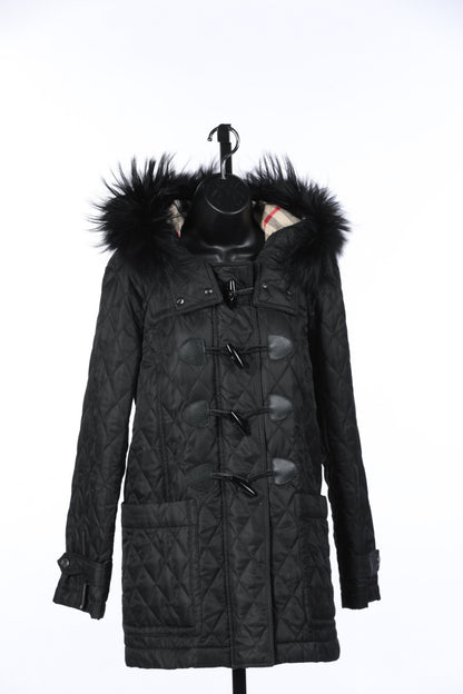Burberry Brit Black Quilted Coat w/ Fur Lined Hood