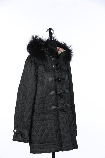 Burberry Brit Black Quilted Coat w/ Fur Lined Hood