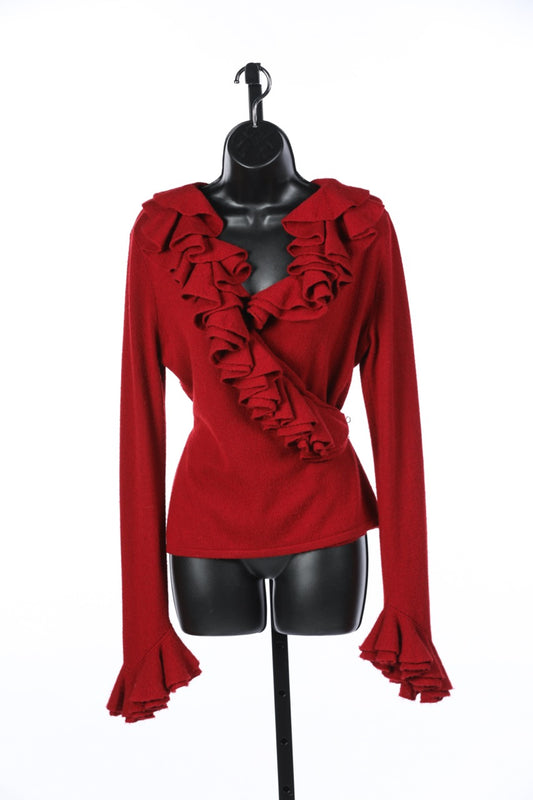 Ralph Lauren Red Ruffle Neck & Sleeve Sweater