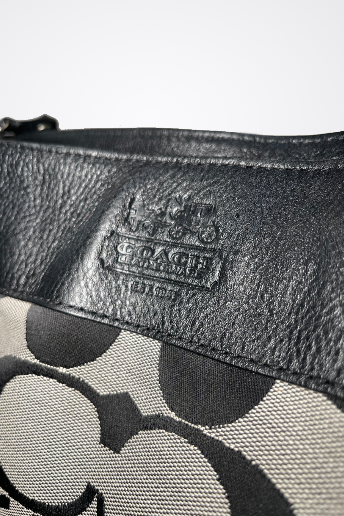 Coach Canvas Signature Logo, Black & Grey Over the Shoulder Handbag