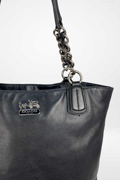 Coach Soft Leather Tote Bag with Chain Straps