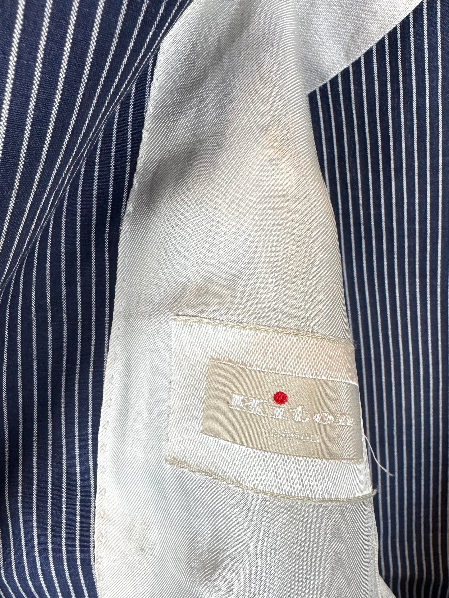 Kiton Blue w White Pinstripe Button Up Blazer w 2 Front Pockets