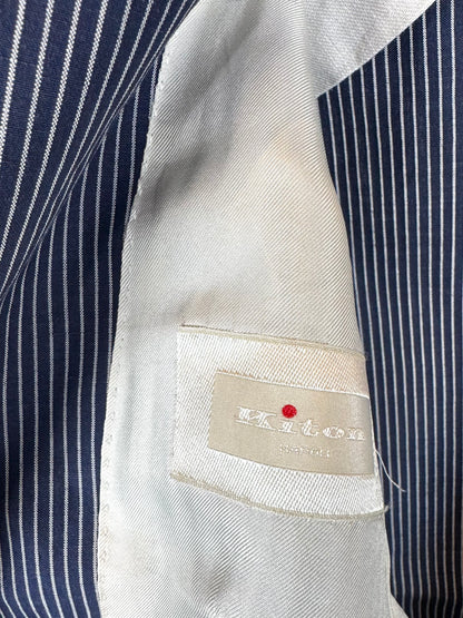 Kiton Blue w White Pinstripe Button Up Blazer w 2 Front Pockets