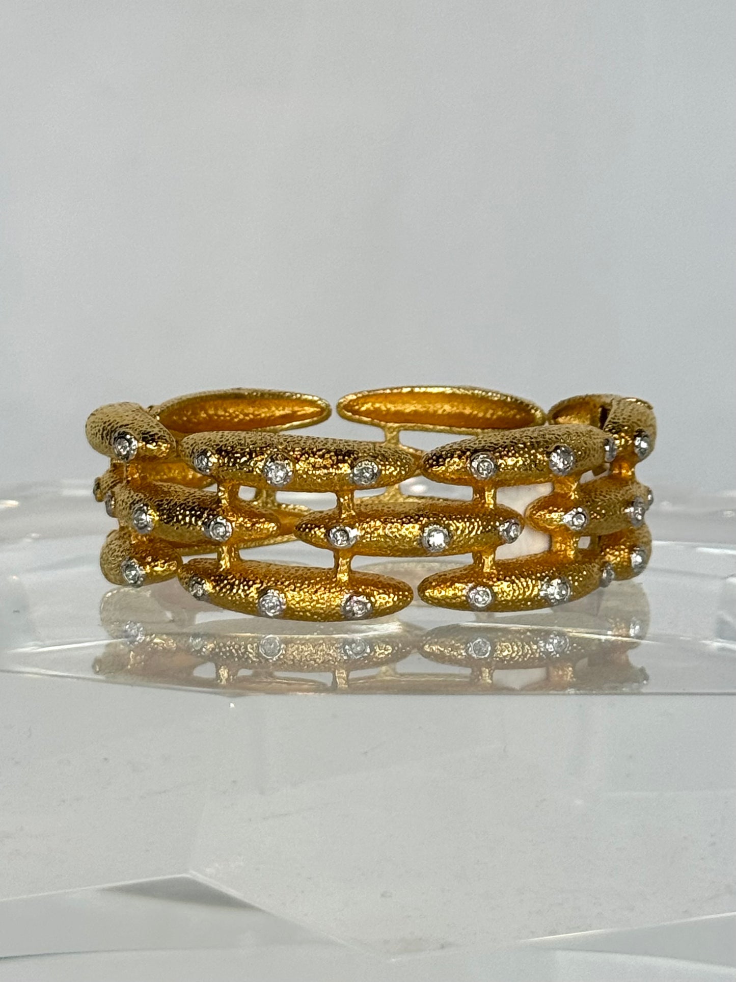 Alexis Bittar Gold & Crystal Staggered Magnetic Bangle Bracelet