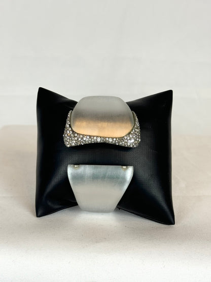 Alexis Bittar Pearl Frosted Lucite w Crystal Hinge Detail Cuff Bracelet