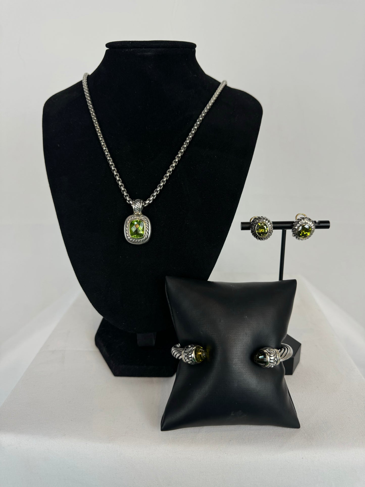 David Yurman Rectangle Peridot & Twist Sterling Silver Albion Charm Pendant