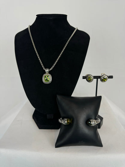 David Yurman Rectangle Peridot & Twist Sterling Silver Albion Charm Pendant