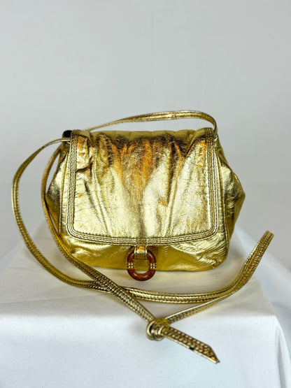 Vintage Loewe Gold Metallic Crossbody Flap Bag
