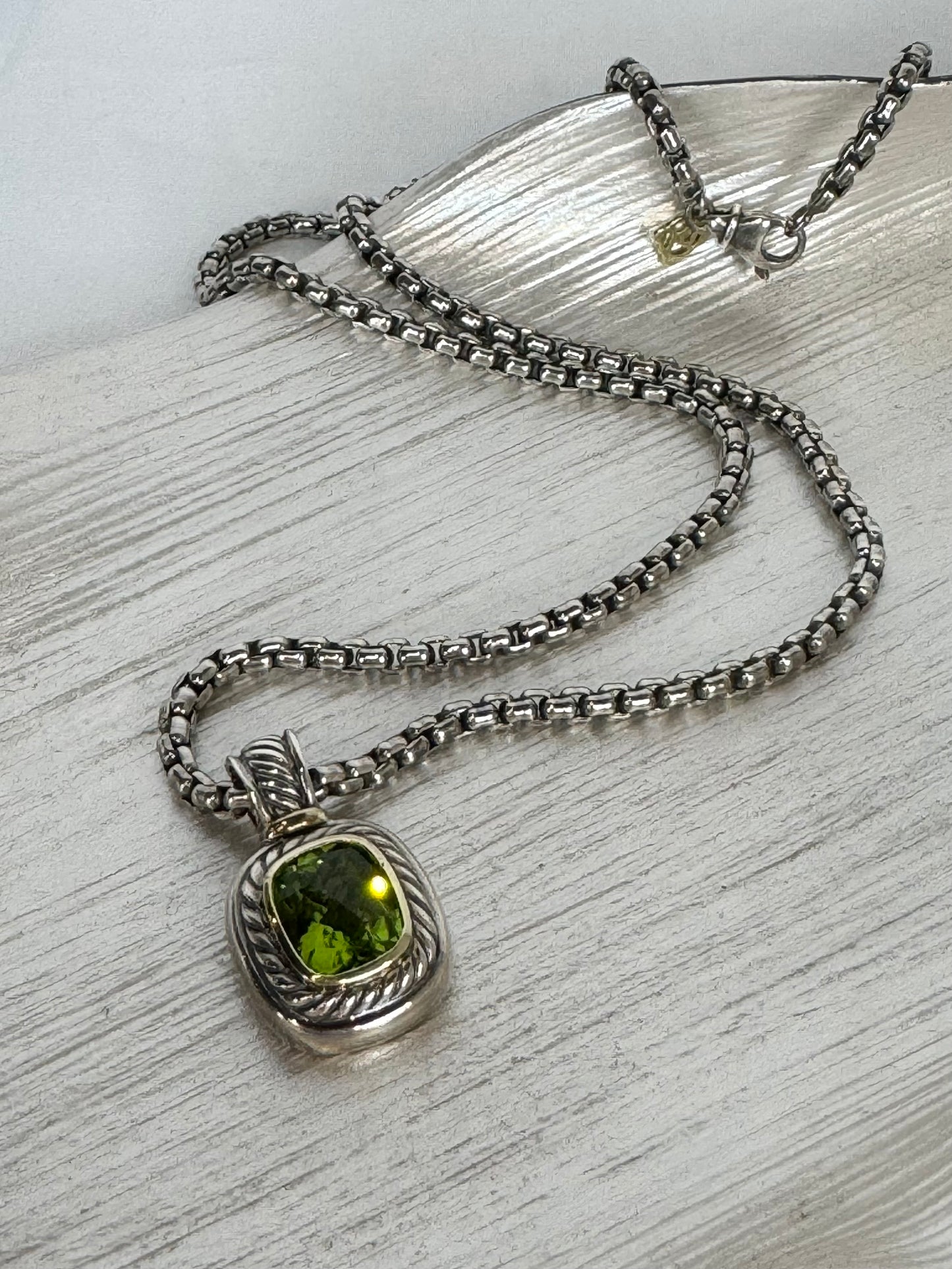 David Yurman Rectangle Peridot & Twist Sterling Silver Albion Charm Pendant