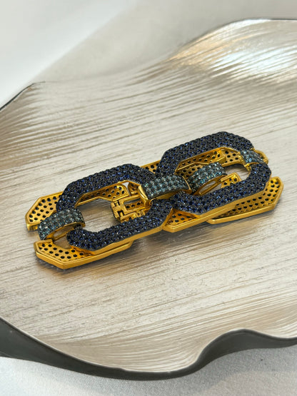 Freida Rothman Dark & Light Blue Rhinestone Chain Link Bracelet