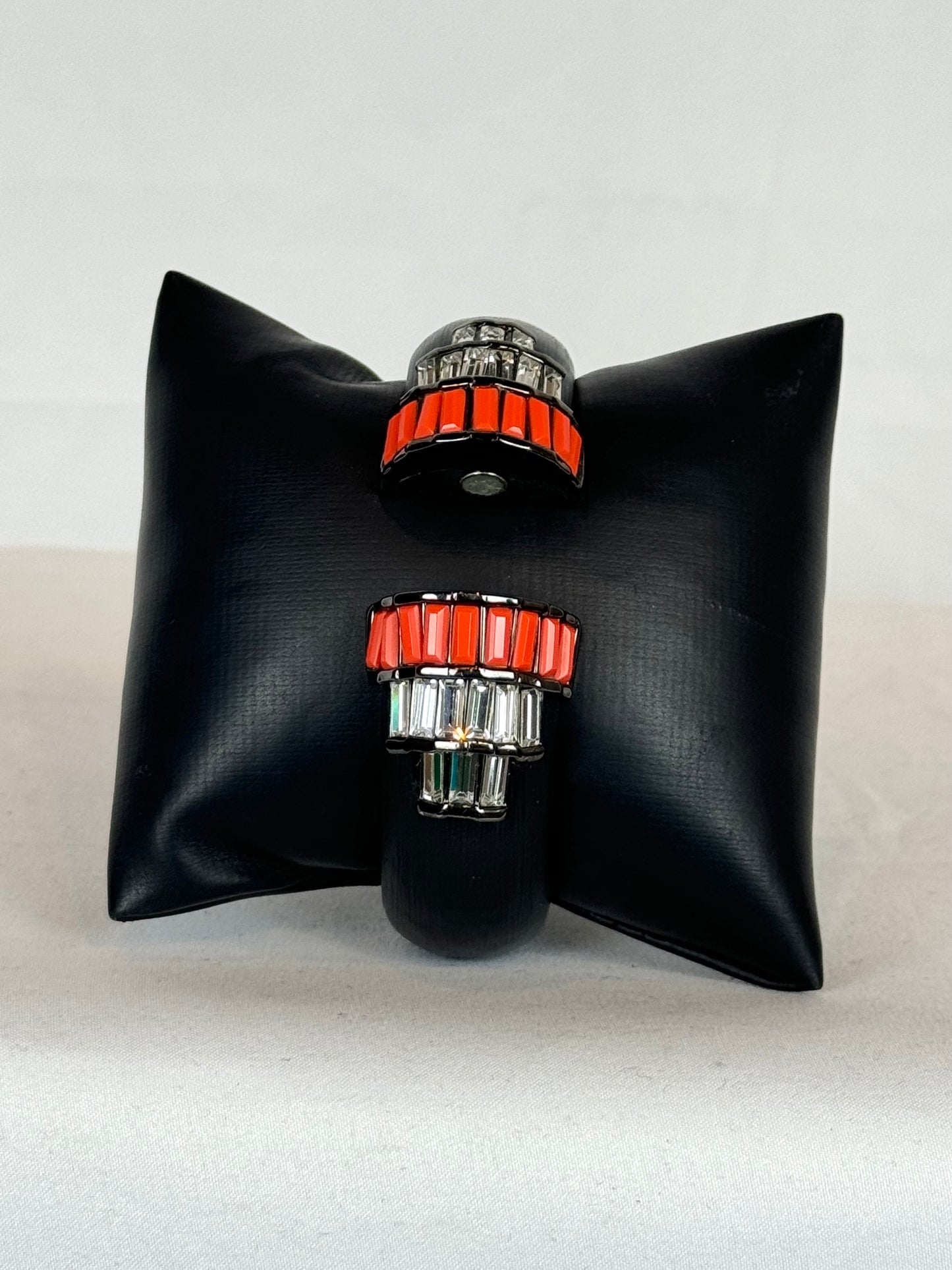 Alexis Bittar Black Matte Salmon Crystal Beaded Magnetic Bangle Bracelet