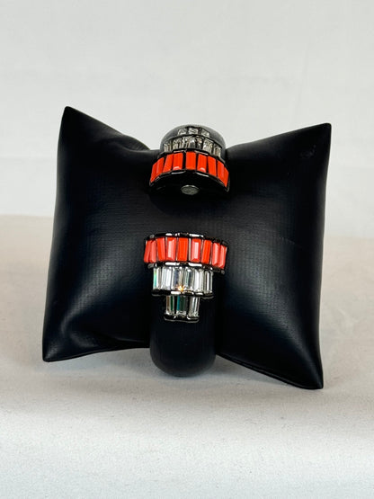 Alexis Bittar Black Matte Salmon Crystal Beaded Magnetic Bangle Bracelet