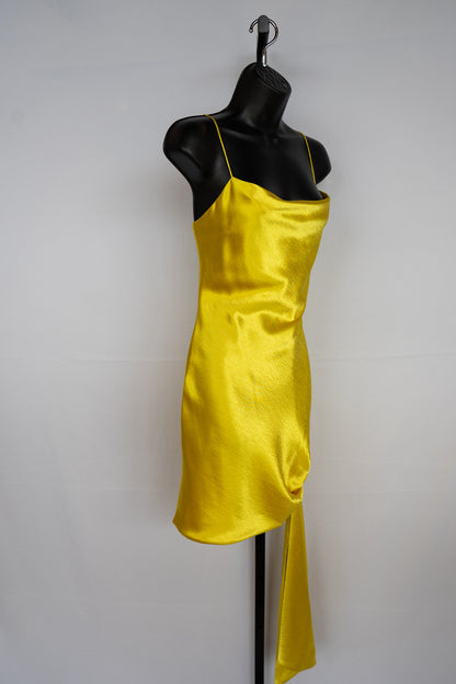 Cinq a Sept Yellow Cowl Neck Sleeveless Mini Dress w/ Side Tie NWT