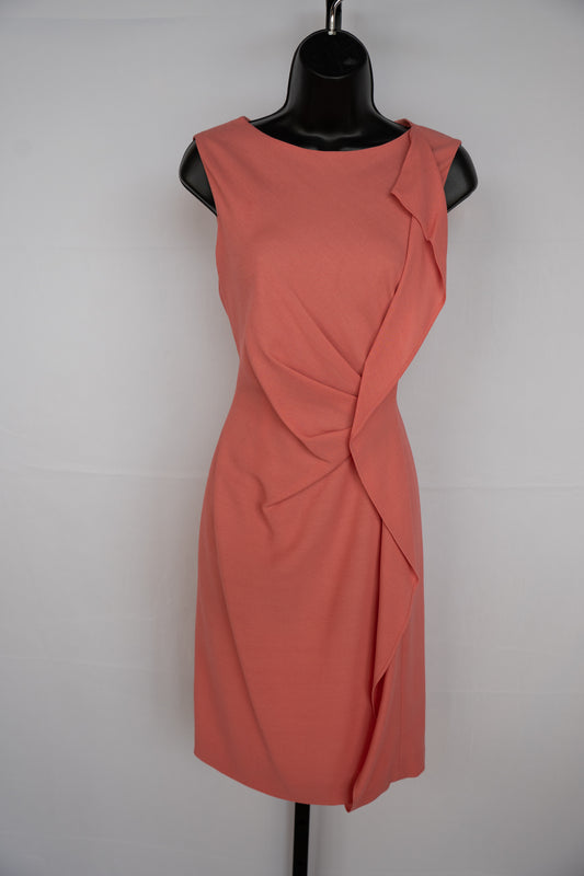 Escada Light Pink Sleeveless Gathered Side & Ruffle Knee-Length Dress