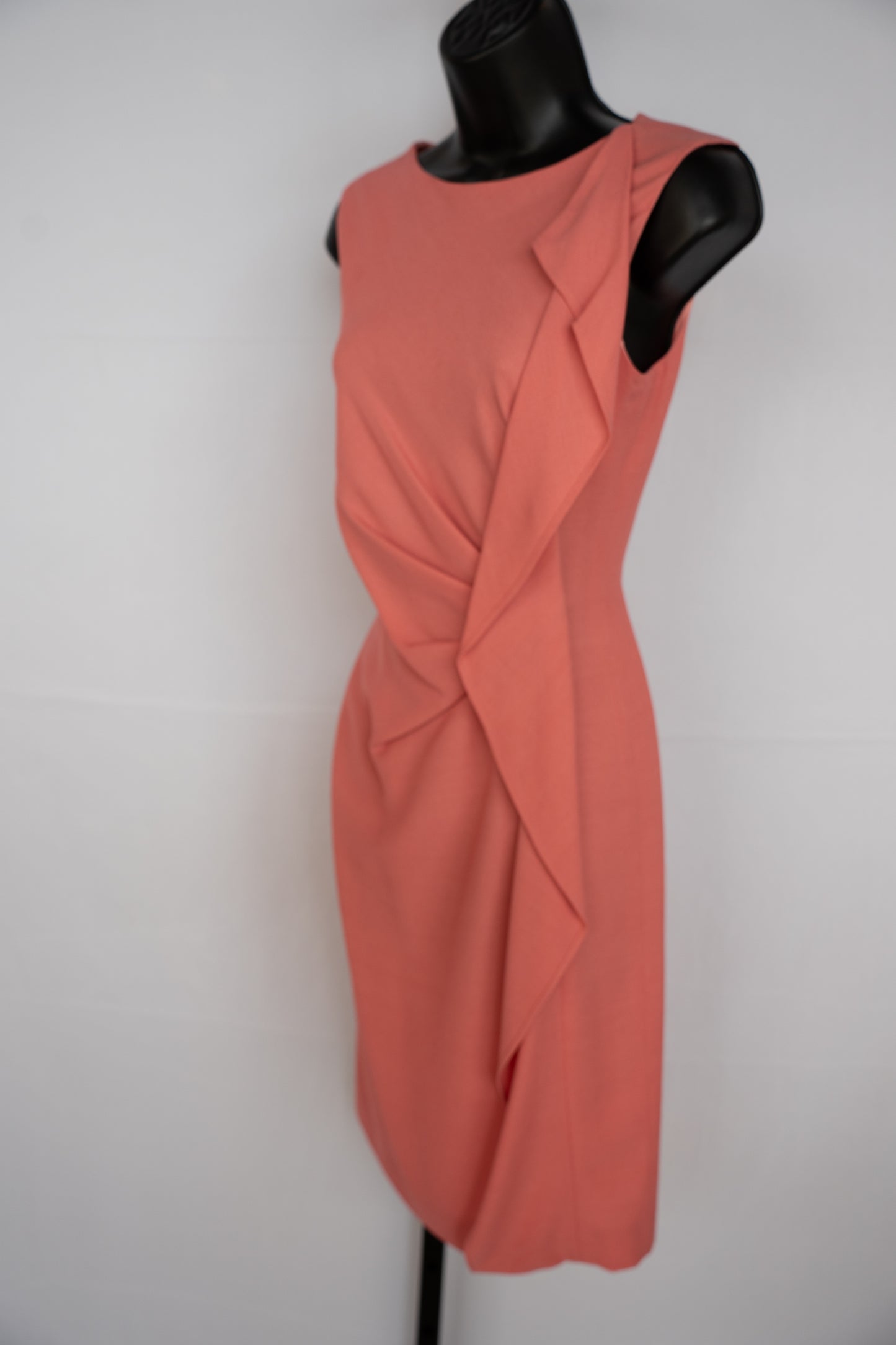 Escada Light Pink Sleeveless Gathered Side & Ruffle Knee-Length Dress