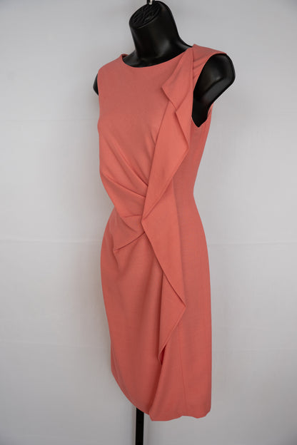 Escada Light Pink Sleeveless Gathered Side & Ruffle Knee-Length Dress