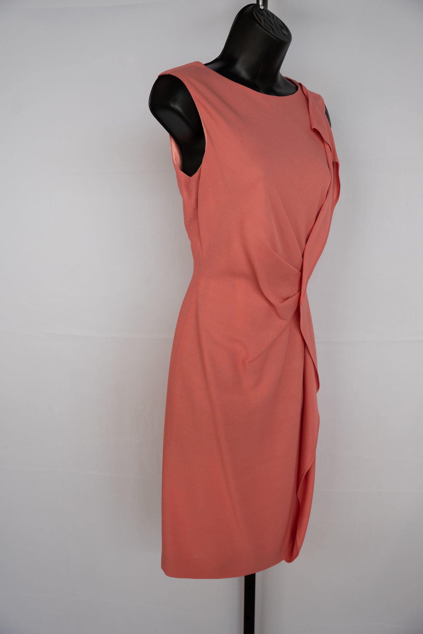 Escada Light Pink Sleeveless Gathered Side & Ruffle Knee-Length Dress