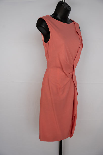 Escada Light Pink Sleeveless Gathered Side & Ruffle Knee-Length Dress