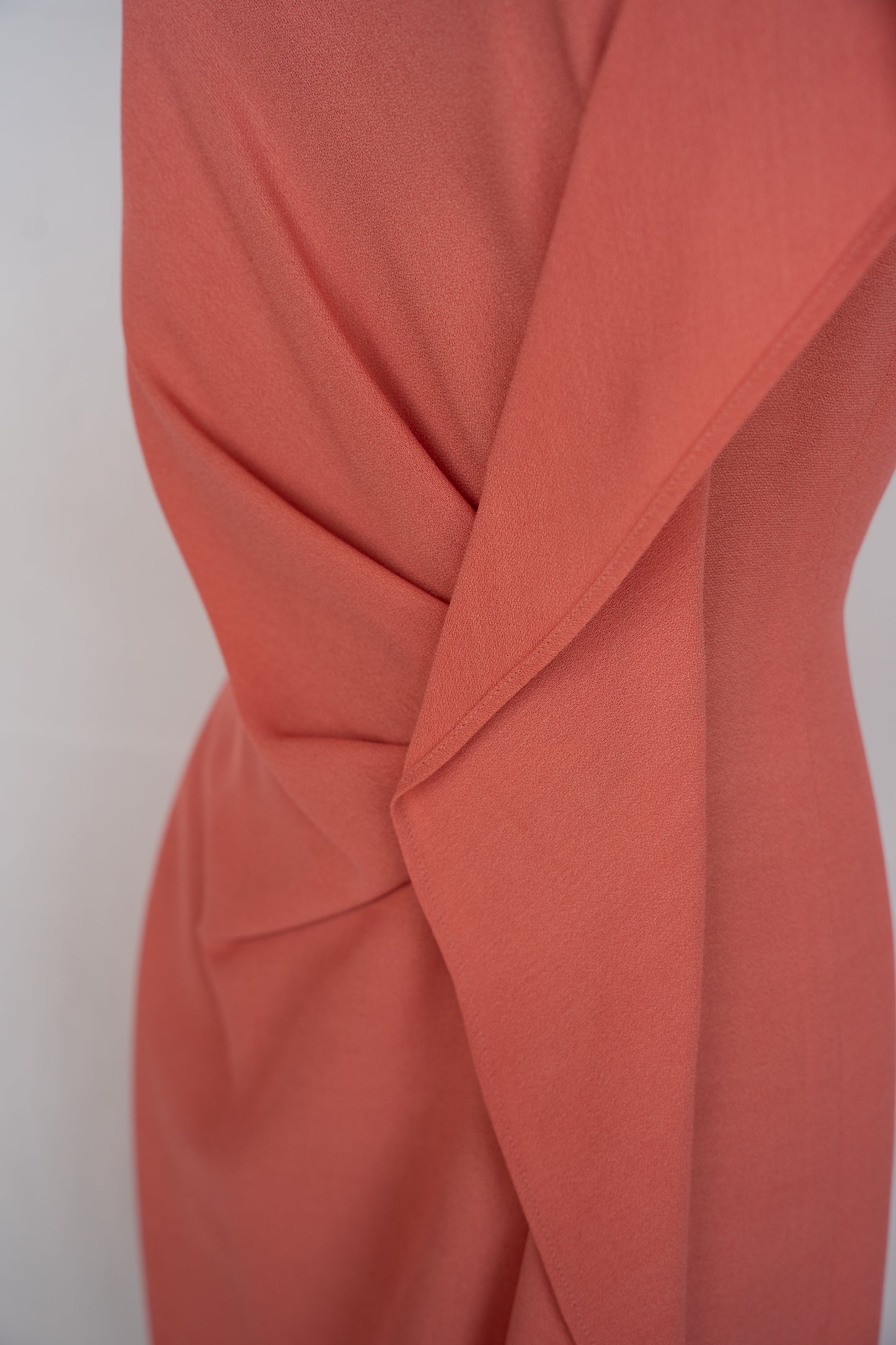 Escada Light Pink Sleeveless Gathered Side & Ruffle Knee-Length Dress