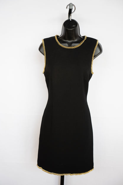Rebecca Vallance Black High Neck Sleeveless Mini Dress w/ Chain Lining