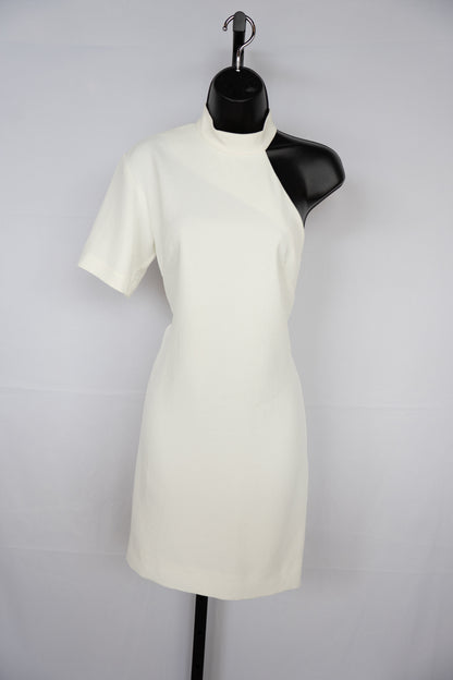 Nomia White Halter-Neck Single Short-Sleeve Knee-Length Dress