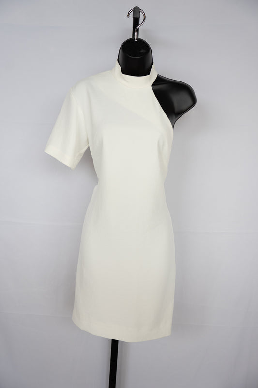 Nomia White Halter-Neck Single Short-Sleeve Knee-Length Dress