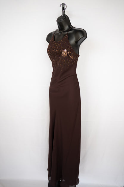 CACHE Brown High Neck Sleeveless Gown