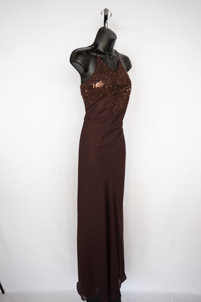 CACHE Brown High Neck Sleeveless Gown