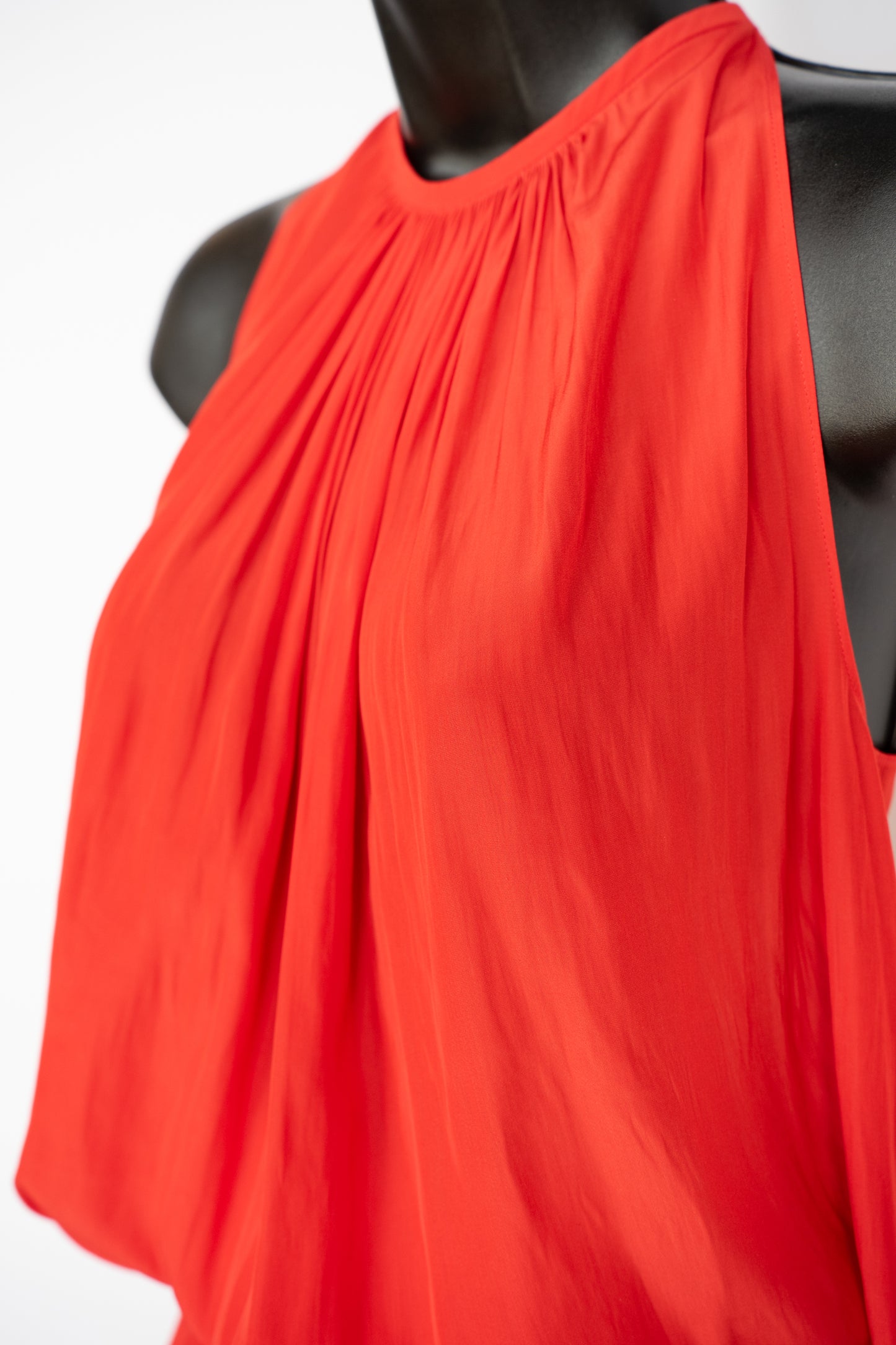 Ramy Brook Silk Red Halter-Neck Sleeveless Smocked Waist Mini Dress