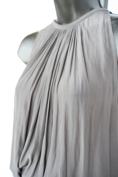 Ramy Brook Silk Dark Grey Halter-Neck Sleeveless Smocked Waist Mini Dress