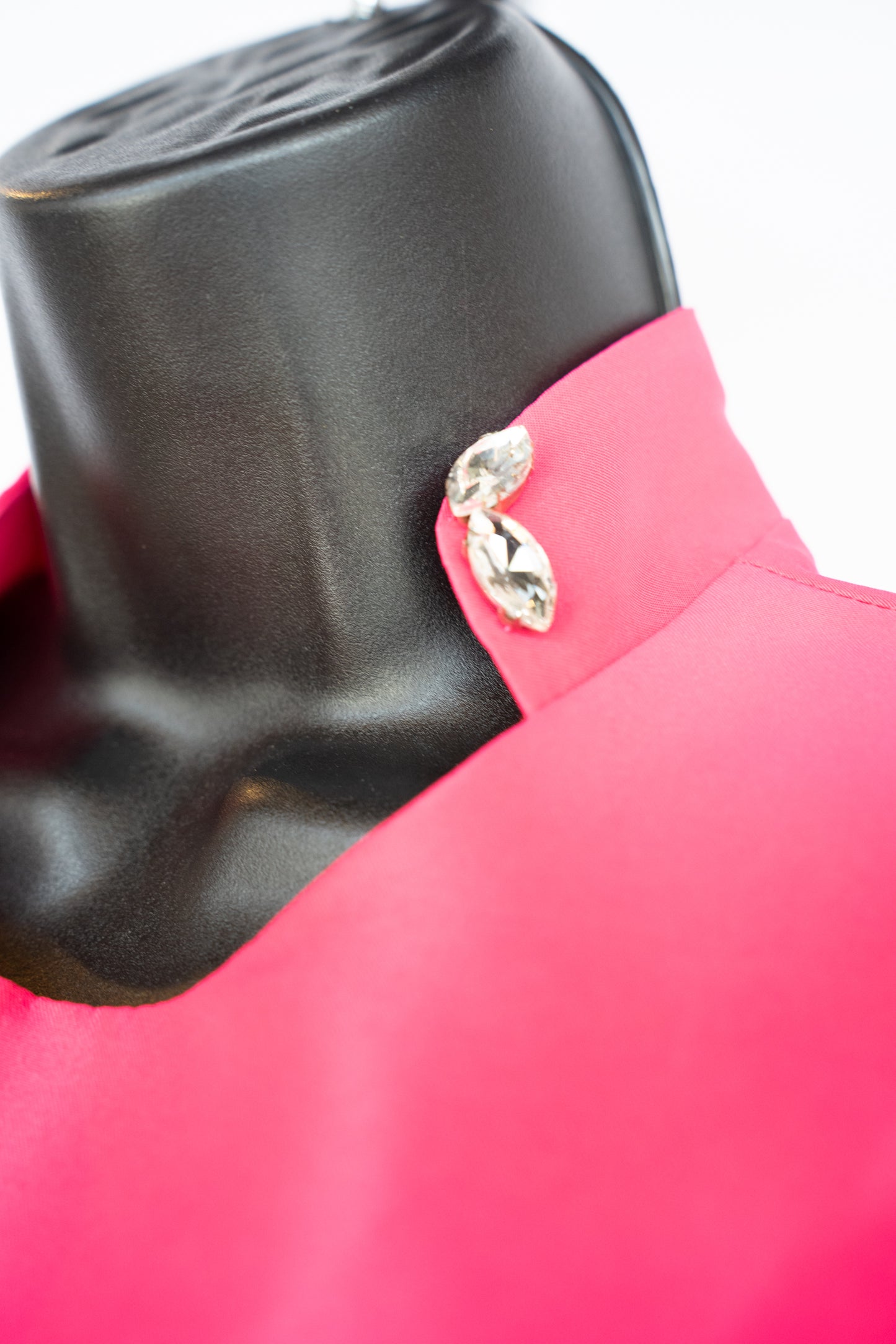 Hot Pink Nylon High-Neck w Jewels Sleeveless Knee-Length Ruffle Hem Dress