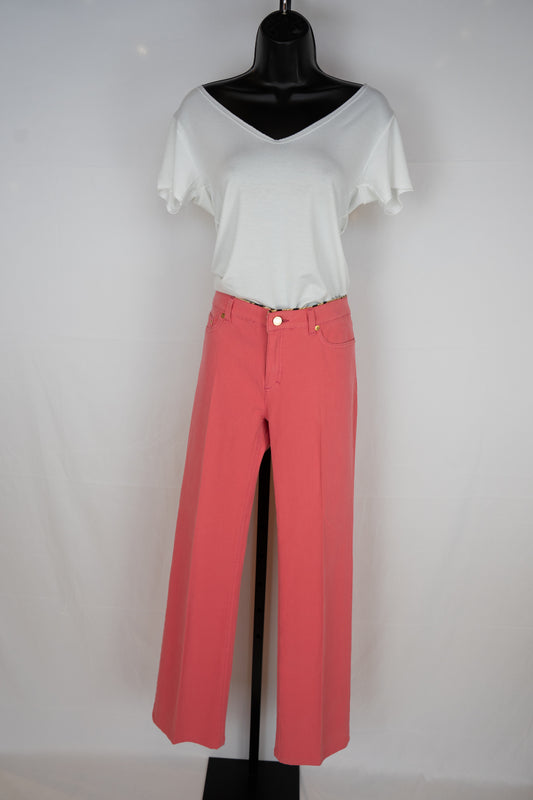 Roberto Cavalli Blush Pink Low-rise Bootcut Pants w/ Gold Rhinestone Plate on Pocket
