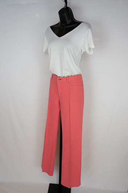 Roberto Cavalli Blush Pink Low-rise Bootcut Pants w/ Gold Rhinestone Plate on Pocket