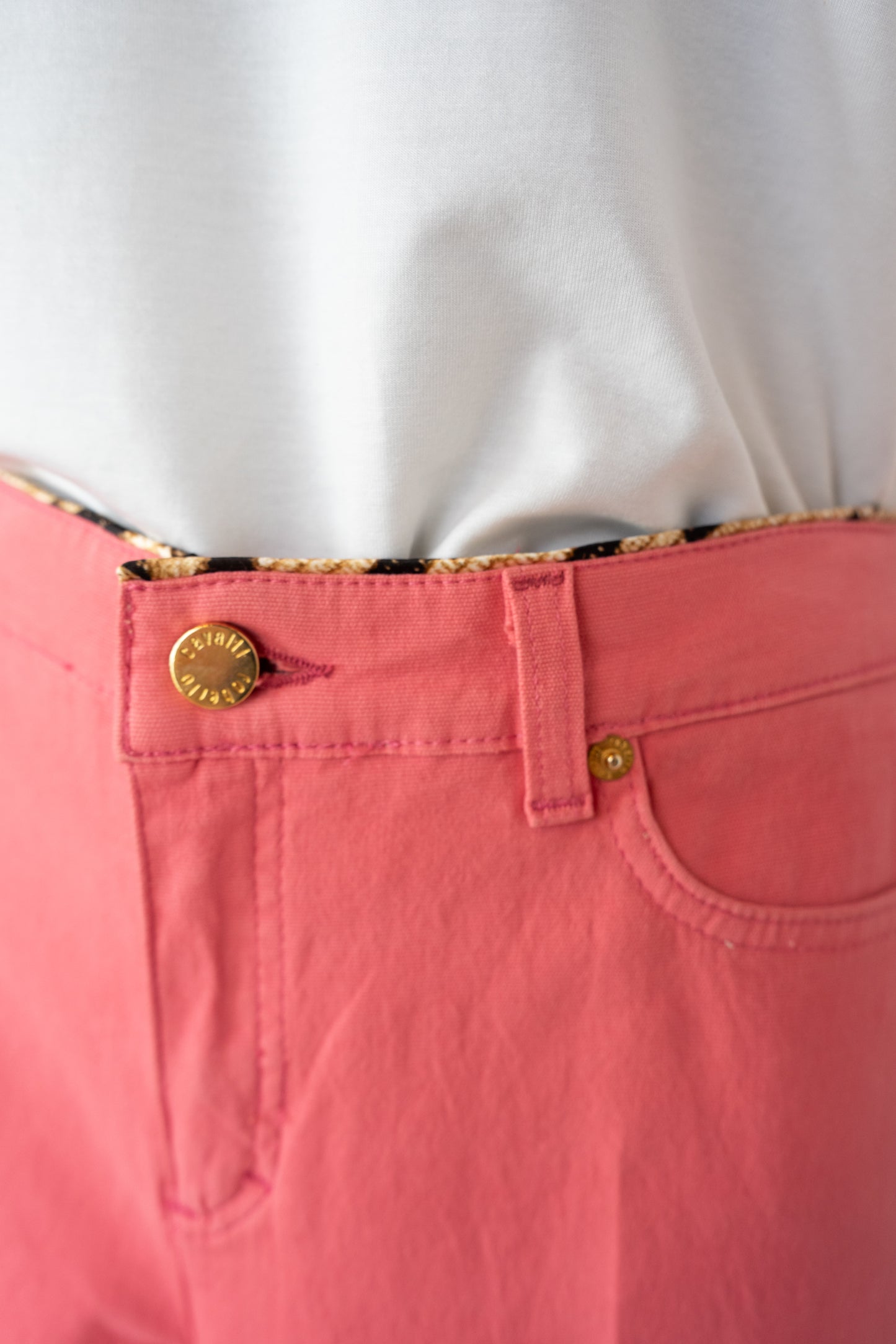 Roberto Cavalli Blush Pink Low-rise Bootcut Pants w/ Gold Rhinestone Plate on Pocket