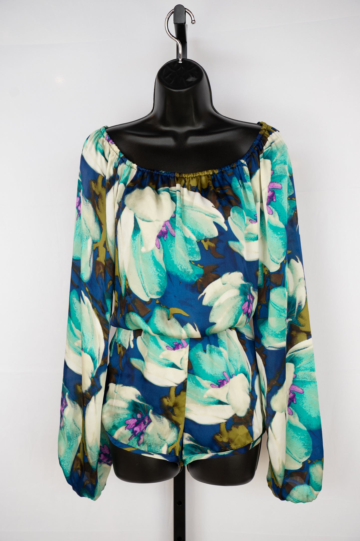 Show Me Your Mumu Blue Green & Purple Floral Print Long Sleeve Romper