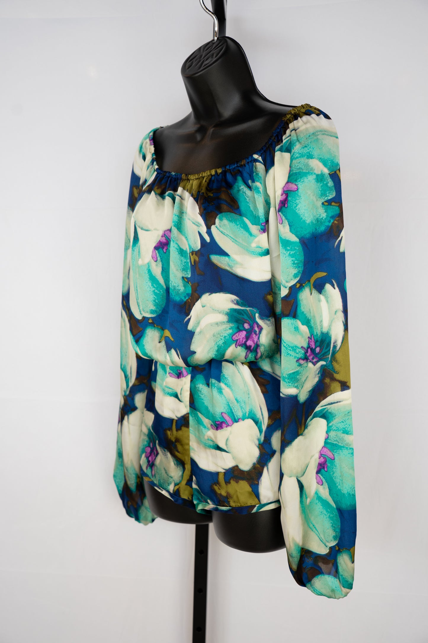 Show Me Your Mumu Blue Green & Purple Floral Print Long Sleeve Romper