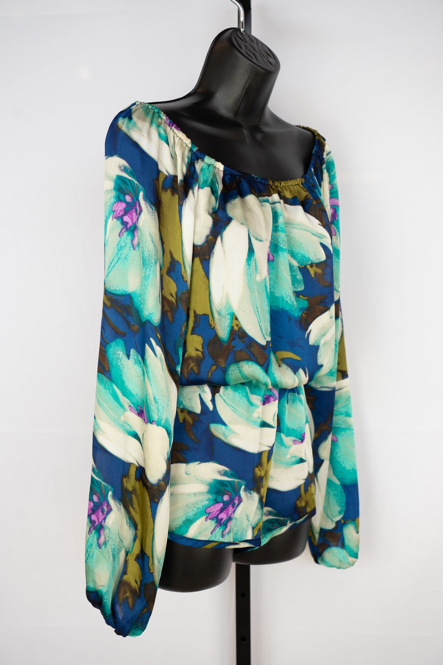 Show Me Your Mumu Blue Green & Purple Floral Print Long Sleeve Romper