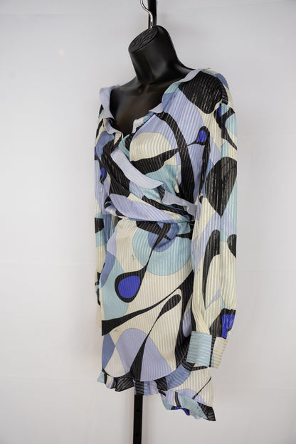 Emilio Pucci Purple & Blue Abstract Print Longsleeve Mini Dress NWT