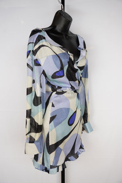 Emilio Pucci Purple & Blue Abstract Print Longsleeve Mini Dress NWT