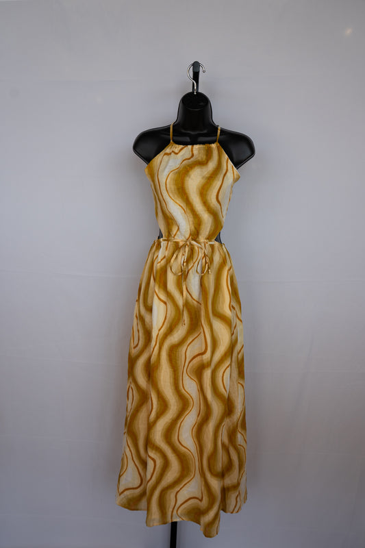 Faithfull the Brand Yellow Brown Yellow & Orange Floral Halter Neck Maxi Dress