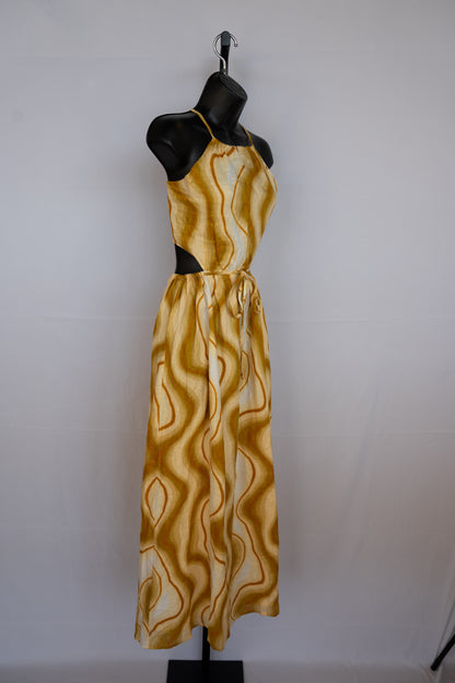 Faithfull the Brand Yellow Brown Yellow & Orange Floral Halter Neck Maxi Dress