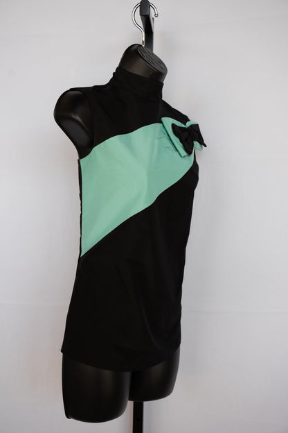 Prada Black Sleeveless Mock Neck Blouse w/ Tiffany Blue Stripe