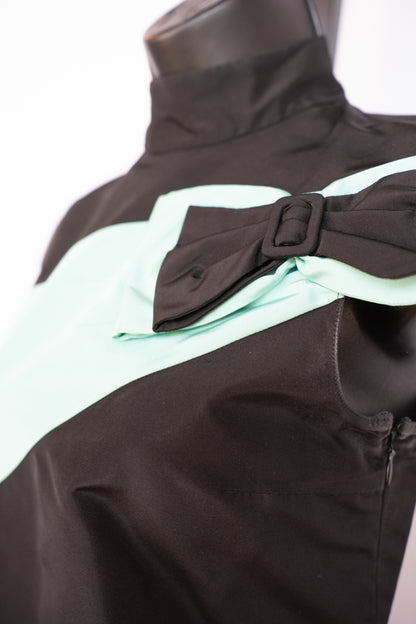 Prada Black Sleeveless Mock Neck Blouse w/ Tiffany Blue Stripe