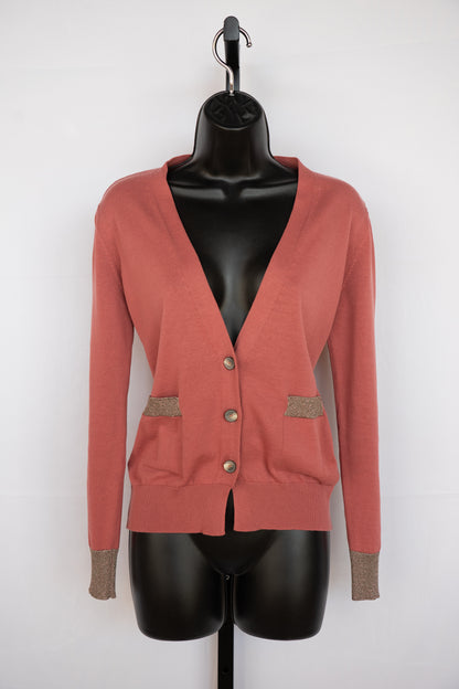 Fabiana Filippi Blush Cardigan Sweater w/ Sparkle Cuffs